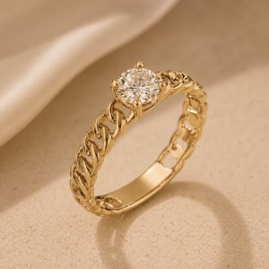 Diamond Solitaire Chain-Link Ring – 14K Yellow Gold