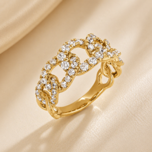 Diamond Chain-Link Statement Ring – 14K Yellow Gold