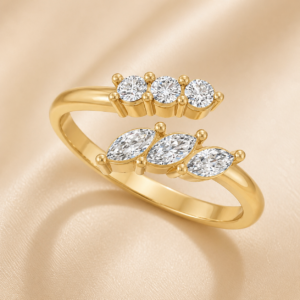 Diamond Marquise & Round Bypass Ring – 14K Yellow Gold