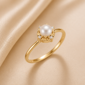 14K Yellow Gold Pearl & Diamond Halo Ring