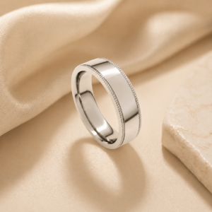 14K White Gold Rope Edge Comfort Fit Men's Wedding Band