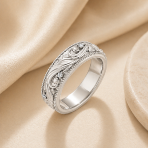 14K Gold Floral Diamond Men's Wedding Band