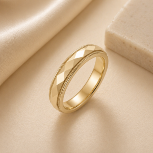 14K Gold Milgrain Edge Geometric Faceted Men's Band