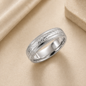 14K Gold Milgrain Wheat Pattern Comfort-Fit Men's Band