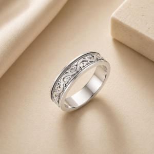 14K Gold Milgrain Sculptural Men's Wedding Band