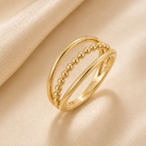 14K Yellow Gold Negative Space Beaded Ring