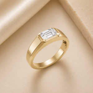 14K Gold Emerald-Cut Diamond Signet Band