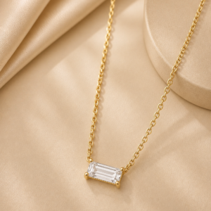 14K Yellow Gold Baguette Diamond Pendant Necklace