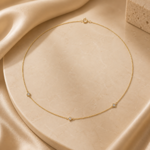 14K Yellow Gold 3-Diamond Station Necklace
