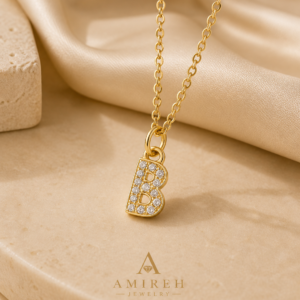14K Yellow Gold Diamond Initial Necklace