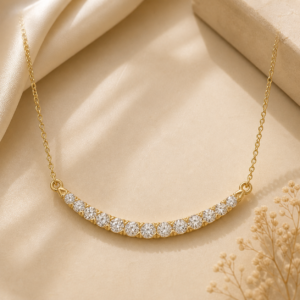 14K Yellow Gold Diamond French-Set Bar Necklace