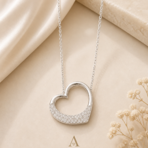 14K White Gold Diamond Open Heart Pendant Necklace