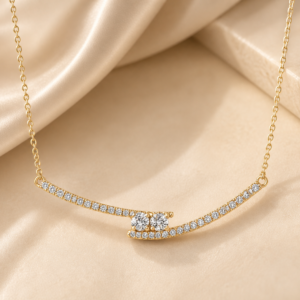 14K Yellow Gold Diamond Two-Stone Curved Bar Necklace