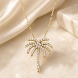 14K Gold Diamond Palm Tree Pendant Necklace