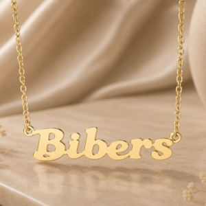 14K Gold Retro Nameplate Rope Chain Necklace
