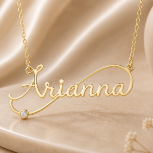 14K Yellow Gold Diamond Infinity Script Name Necklace