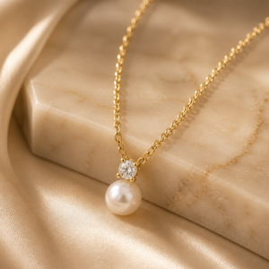 14K Yellow Gold Pearl & Diamond Pendant Necklace