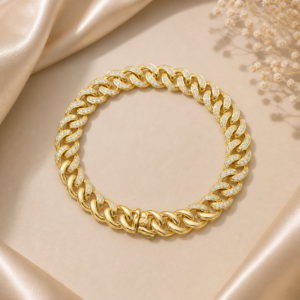 Natural Diamond Curb Chain Bracelet in 14K Yellow Gold