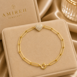 Diamond Heart Paperclip-Style Link Bracelet