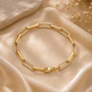 Diamond Paperclip Link Bracelet-14K Gold