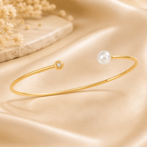 Diamond Cuff Bracelet & Golden Pearl