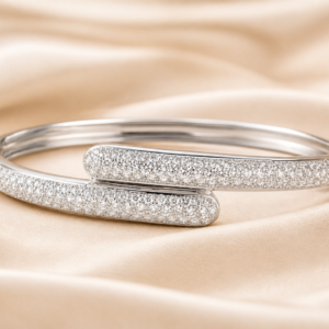 Diamond Bypass Bangle Bracelet in 14K White Gold