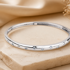 Diamond Station Bangle Bracelet in 14K White Gold