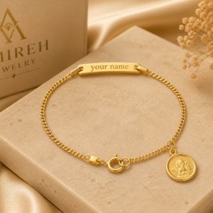 Custom Gold Baby & Kids ID Bracelet with Angel Charm – 14K Yellow Gold