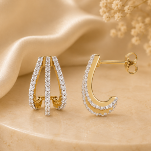 Diamond Double-Row Hoop Earrings in 14K Yellow Gold