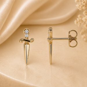 Diamond Dagger Stud Earrings in 14K Yellow Gold