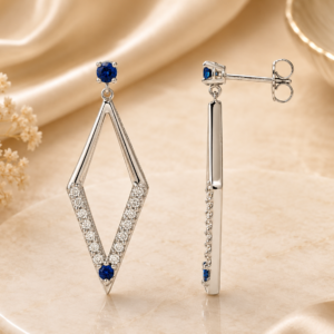 Diamond Geometric Drop Earrings in 14K White Gold