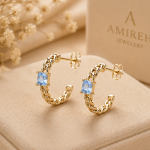 Sky Blue Topaz Twisted Hoop Drop Earrings in 14K Yellow Gold