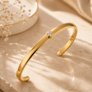 Diamond Natural Solitaire Cuff Bracelet in 14K Yellow Gold