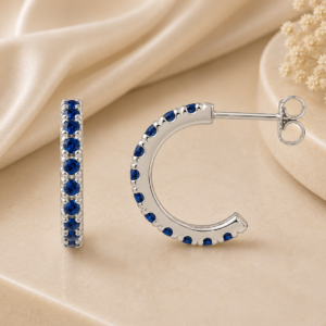 Sapphire Huggie Hoop Earrings in 14K Yellow Gold