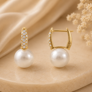 Diamond & Pearl Drop Earrings in 14K Yellow Gold
